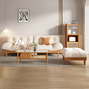 Ensemble de canapés en bois massif crème Rushan, trois places, capitonné, meubles de salon - Product Image 2