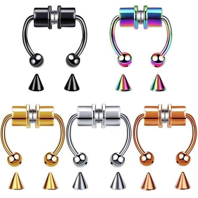 Hot Sale Nostril Piercing Jewelry Faux Septum Horseshoe Hoop Nose Ring Non Piercing Stainless Steel Gold Magnetic Nose Ring