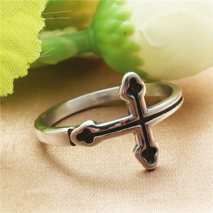 <b>Cross</b> Shaped <b>Ring</b> Titanium Steel Retro <b>Silver</b> Women's Fashion Jewelry Gift - Product Image 1