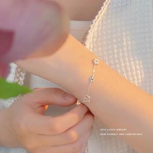 Vente en gros de bijoux tendances en argent sterling 925 avec chaîne en perles de lune ronde et cœur irrégulier, bracelet en plaqué or, bijoux pour femmes - Product Image 2