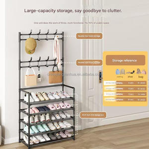 Étagère de <span class=keywords><strong>rangement</strong></span> sur pied <span class=keywords><strong>à</strong></span> 5 niveaux pour entrée, chambre, placard, manteaux, vêtements, sacs, avec porte-chaussures et crochets - Product Image 5