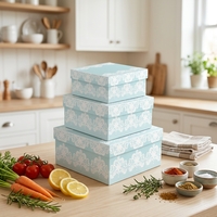 3 boîtes cadeaux rigides en carton recyclé laminé mat, de forme oblongue, avec motif en dentelle blanche, pour emballages de mariage et de baby shower