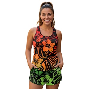 Costume da Bagno Tribale Polinesiano a 2 Pezzi con Stampa Floreale Hibiscus, Top Racerback e Pantaloncini, Asciugatura Rapida, Traspirante, per Spiaggia Estiva - Product Image 1
