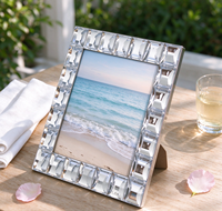 Cadre photo en verre miroir orné de cristaux, design rectangulaire moderne et simple, cadre décoratif en diamant pour table ou mur