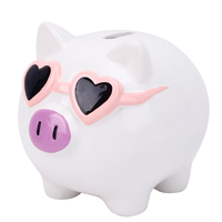 Redeco Nouveau Design Pot à Monnaie Tirelire Mignonne en Céramique Blanche Tirelire pour Enfants pour Cadeaux Décoration de la Maison