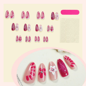 24 pièces – Ongles à presser auto-adhésifs faits main, style français floral, avec strass, les plus vendus en usine - Product Image 3