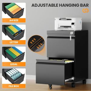 Uchance Tủ hồ sơ kim loại 2 ngăn kéo có khóa, Tủ hồ sơ di động lăn cho văn phòng tại nhà, kích thước nhỏ phù hợp với Thư/pháp lý/A4 - Product Image 5