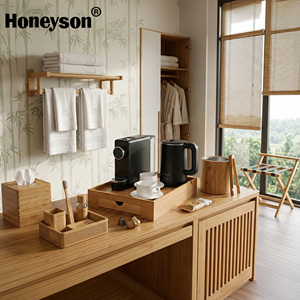 Ensemble de plateau de voyage biodégradable en bambou Honeyson pour hôtels et hôtellerie, avec bouilloire électrique, organiseur de dosettes de café, station à thé pour chambre d'hôtes - Product Image 3