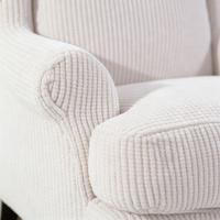 Fauteuil d'appoint moderne à dossier haut en velours côtelé gaufré crème, avec pieds en métal noir courbés, pour salon