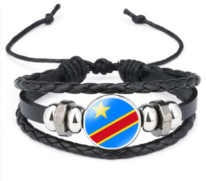 Rwanda Flag Braided Bracelet – Adjustable Stainless Steel Chain With Crystal, Travel Souvenir Gift