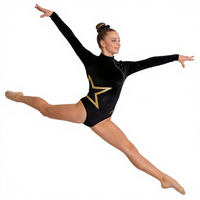 Justaucorps de gymnastique vintage en velours noir royal, orné d'étoiles dorées et de strass pour les spectacles théâtraux