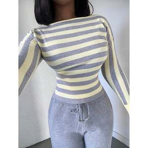 Pull rayé à manches longues multicolore taille S pour femme, coupe courte - Product Image 4