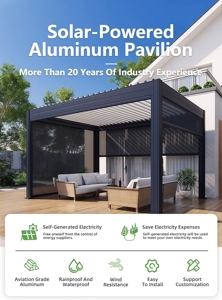 <span class=keywords><strong>Pergola</strong></span> modulaire en aluminium de qualité commerciale avec une conception à grande portée pour restaurant en plein air, café et terrasse de bar sur le toit - Product Image 2
