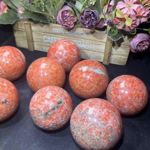 All'ingrosso prezzi naturali di cristallo sfera di guarigione arancione <span class=keywords><strong>pietra</strong></span> <span class=keywords><strong>del</strong></span> <span class=keywords><strong>sole</strong></span> con mica sfera per la vendita - Product Image 2