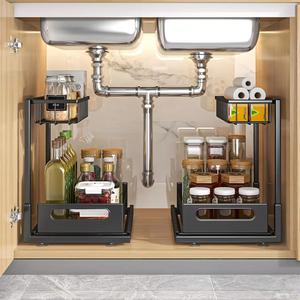 Organiseurs sous l'évier en métal, étagères de rangement coulissantes avec <span class=keywords><strong>tiroir</strong></span> <span class=keywords><strong>coulissant</strong></span> pour la cuisine - Product Image 6