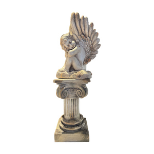 Statua di Angelo Dormiente in <span class=keywords><strong>Pietra</strong></span> Invecchiata in Fabbrica con Piedistallo a Colonna Romana Scanalata, Ornamento Artigianale in Colonna di Magnesia - Product Image 1