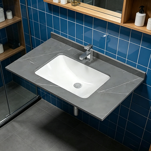Comptoir <span class=keywords><strong>de</strong></span> salle <span class=keywords><strong>de</strong></span> bain en céramique haut <span class=keywords><strong>de</strong></span> gamme Lauren Black, haute performance, pour une utilisation durable - Product Image 2