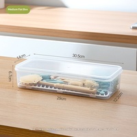 Boîte de rangement rectangulaire en plastique PP pour biberons avec couvercle anti-poussière et plateau de drainage, organisateur portable pour ustensiles de cuisine et articles divers