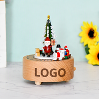 Boîte à musique de Noël en bois, train mobile, 18 notes, hêtre, Père Noël, boîtes musicales pour décorations