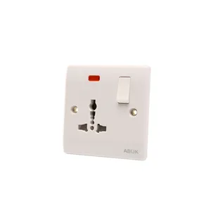 ABUK EU UK 1gang 2way 220v ac switch and socket universal multi power single wall plug socket outlet with led indicator light