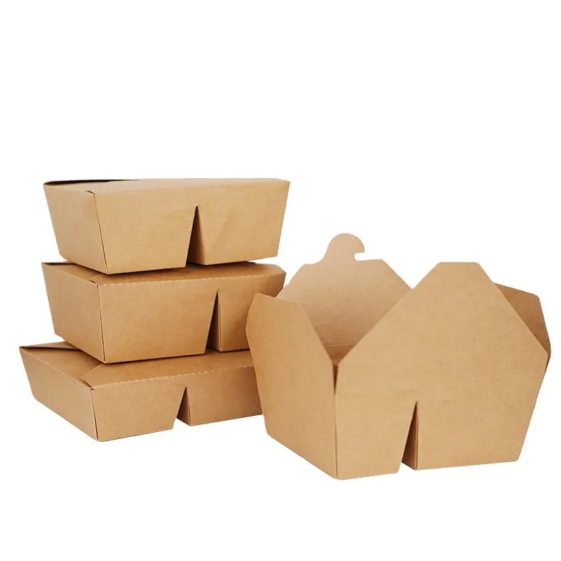 braune papierverpackungsbox geteilt dessert bento box obstsalat einweg-lunchbox aus papier