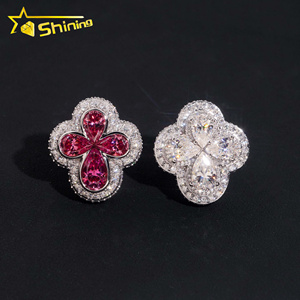 Anello da <span class=keywords><strong>Uomo</strong></span> Hip Hop con Quadrifoglio in <span class=keywords><strong>Argento</strong></span> <span class=keywords><strong>925</strong></span> Placcato Oro, Certificato GRA, Alta Qualità, Gioielleria Fine con Moissanite - Product Image 1