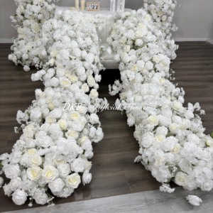Chemin de table floral personnalisé 240*60cm, arrangement de fleurs en soie blanche, décoration luxuriante pour allée de mariage, anniversaire, cérémonie, décoration florale - Product Image 4