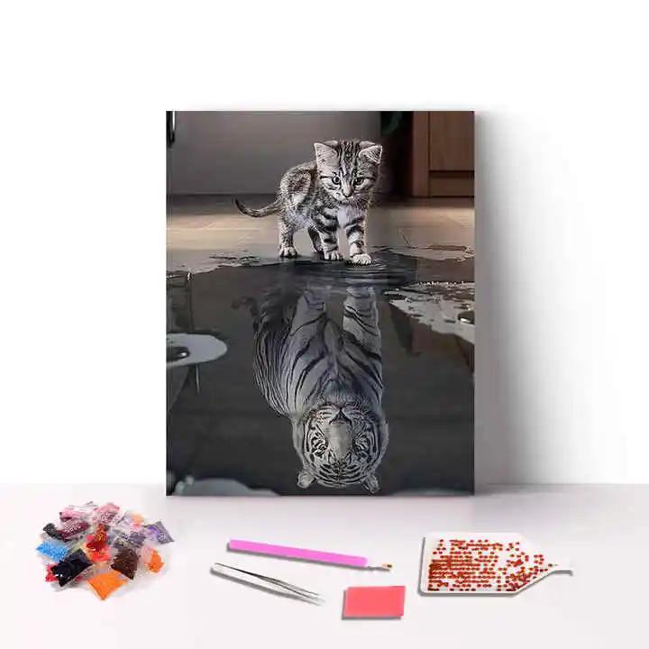 Hot bán hình ảnh động vật tùy chỉnh mèo phản ánh trắng hổ đầy đủ khoan DIY 5D kim cương Bộ dụng cụ sơn