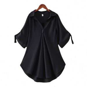Chemisier d'été 2025 pour femme, col montant, uni, manches longues amples, style décontracté simple, grande taille 4XL, vente en gros - Product Image 6