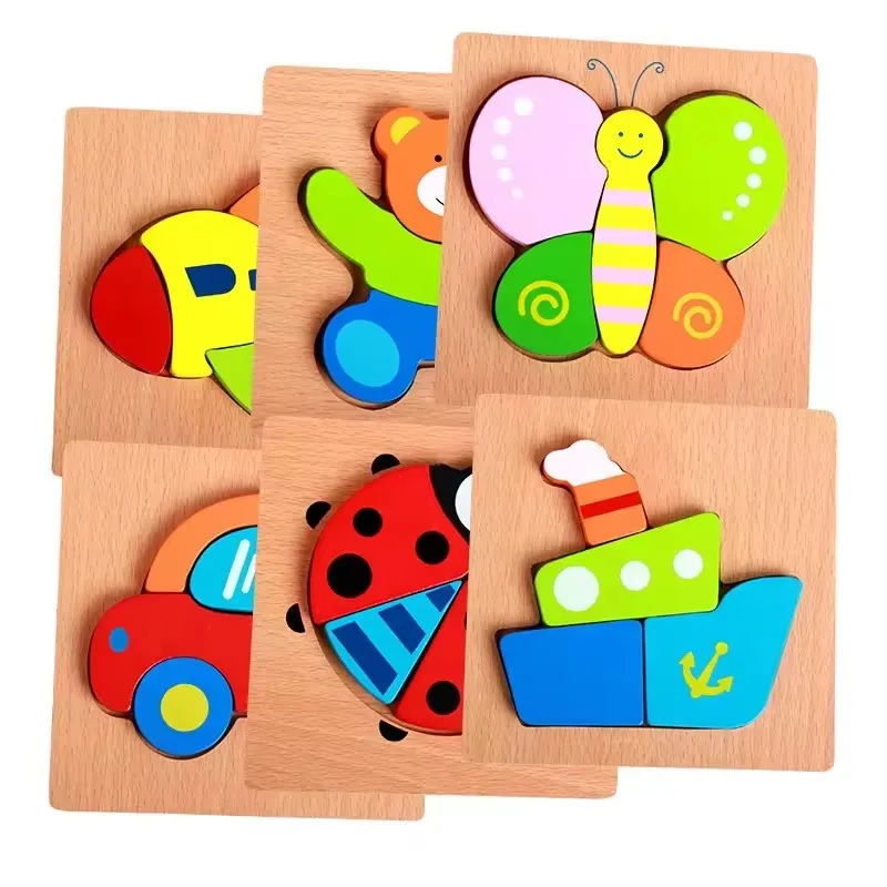 Promotionnel meilleur populaire bébé jouet éducatif Puzzles 3d en bois écologique dessin animé enfants Puzzle