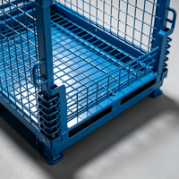 Cage de stockage industrielle en acier robuste, pliable et empilable, avec grille métallique, pour entrepôt et conteneur à roulettes