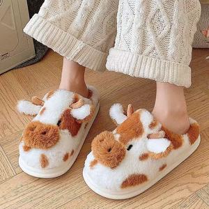 Phụ Nữ Của Thanh Lịch Giản Dị Fluffy Cho Dép Đóng Mùa Đông Nền Tảng Giày Dép Dễ Thương Phim Hoạt Hình Bò Thiết Kế Giày Cho Cô Gái Nhà Sử Dụng - Product Image 2