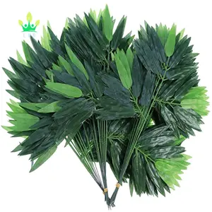 50pcs Artificial Green Bamboo Leaves Green Plants Greenery Leaves for Home Hotel Office Decoration