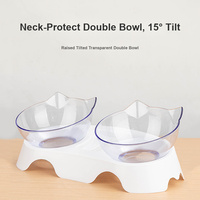 Bols doubles surélevés personnalisés OEM pour chats et chiens, avec base antidérapante, ensemble de bols doubles transparents détachables pour nourriture et eau pour chats