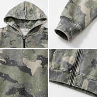 TaiDe Sweat à capuche entièrement zippé personnalisé 400GSM Camouflage Lavage vintage Impression à effet tacheté Coupe ample et oversize Usine de vêtements OEM ODM en gros