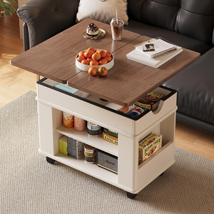 Mesa <span class=keywords><strong>de</strong></span> <span class=keywords><strong>Centro</strong></span> Convertible <span class=keywords><strong>de</strong></span> Madera Maciza Resistente, Mueble Auxiliar <span class=keywords><strong>de</strong></span> Sofá <span class=keywords><strong>de</strong></span> Doble Capa con Ruedas, Carrito para Sala <span class=keywords><strong>de</strong></span> Estar o Dormitorio - Product Image 1