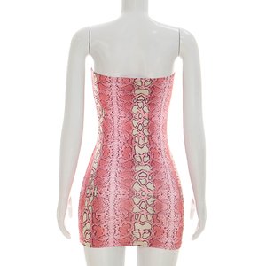 Viviblook J26DS172 Women Summer Dress Snake Print Sexy Sleeveless Strapless Tight Mini Bodycon Dress - Product Image 5