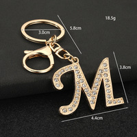 Porte-clés Lettre Initiale Plaqué Strass Or Alphabet A-Z Fermoir Mousqueton Breloque Sac Personnalisée Pendentif Cadeau