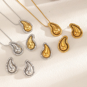 Conjunto de Collar y Pendientes de Acero Inoxidable en Forma de Lágrima, Color Oro y Plata, Unisex, Joyería Fina para Uso Diario - Product Image 3