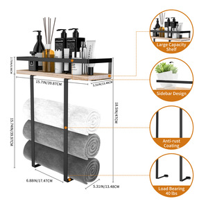 Estante de madera para toallas con 3 barras, organizador montado en la pared para toallas de baño y almacenamiento de ropa - Product Image 4