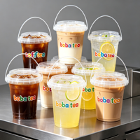 1L 32 Oz Plastic Drinkbekers Limonadebekers Boba Bekers Groothandel Wegwerp Fruit Sap Bakjes Transparante Emmers Met Handvat
