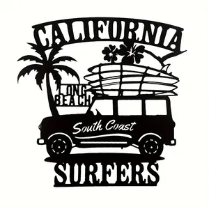 California Woody surfing metal crafts two black hollow silhouettes surfing in San Diego for decorating living rooms