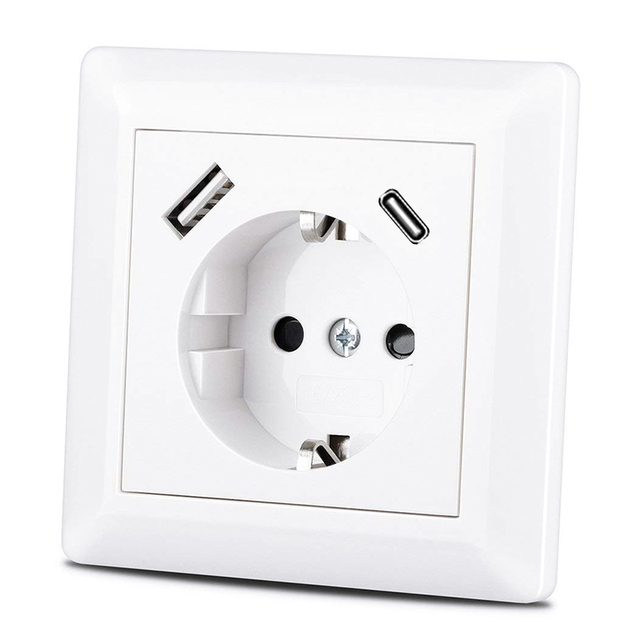 Flush-Mounted 16A 250V EU Standard 55x55 Cover USB GaN Technology Steckdose German Schuko Wall Switch and Socket
