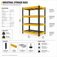 Étagère de stockage métallique à longue portée, réglable, jaune et noire, de capacité moyenne, à 3 niveaux, pour centre logistique