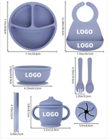 Ensemble d'alimentation pour bébé en silicone de qualité alimentaire, librement combinable, sans BPA, avec bavoir et assiette pour tout-petits, et ustensiles pour bébés de 6 mois et plus