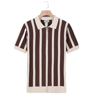 Suéter de Tricô Retro com Listras, Casual, com Gola Reversível e Zíper, Suéter Tricotado para Homens - Product Image 1