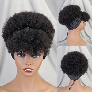 Perruque bandeau afro bouclée frisée, 100% <span class=keywords><strong>cheveux</strong></span> humains, entièrement faite à la machine, <span class=keywords><strong>avec</strong></span> <span class=keywords><strong>frange</strong></span>, couleur ombrée, coupe pixie pour femmes - Product Image 6