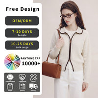 Cardigan en tricot pour femme, style français élégant, col à revers avec fermeture éclair ajourée, coupe ample et amincissante, haut polyvalent à manches longues
