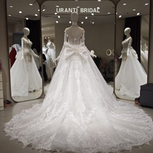 Vestido de Novia de Lujo Estilo Sirena con Cuello Alto, Ilusión de Cristal, Corsé con Cuentas, Encaje y Tul, Cola Catedral, Venta al por Mayor - Product Image 4