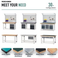 Table de travail industrielle ROCKBEN, plateau ultra résistant à l'usure, établi mécanique avec 8 tiroirs pour atelier et usine